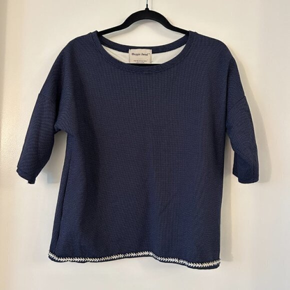 Vintage Maggie Sweet Ruffle Bow Back Navy Blue Top Size S - Picture 3 of 5